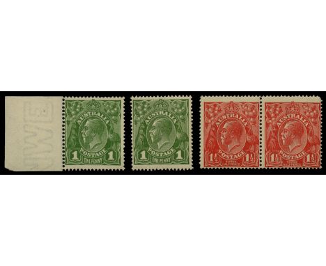 Small selection of King George V with errors, comprising 1924 watermark 5 1d sage-green with Flaw under neck and 'RA' joined,