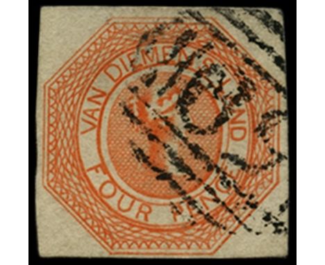 1853 (1 Nov) Plate I, first state of plate 4d bright red-orange (SG 5), four clear to good margins, vibrant colour and fine u