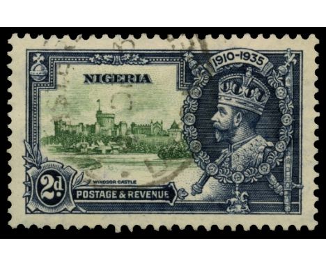 1935 Silver Jubilee 2d green and indigo, variety 'Kite and vertical log' (SG 31k), fine used by light part registered oval ds