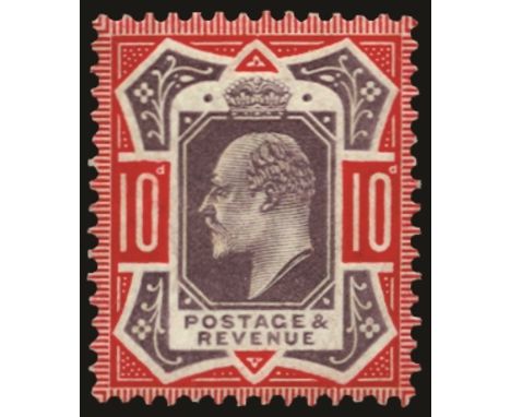 1902-10 De la Rue 10d dull purple and scarlet on chalky paper, variety no cross on crown (SG 256a), slight surface rubbing an