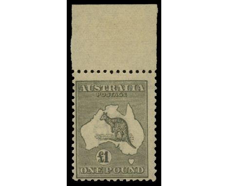 1923-24 Kangaroos, watermark 6, £1 grey (SG 75), top marginal centred low to left, very light overall gum toning, u/m (hinged