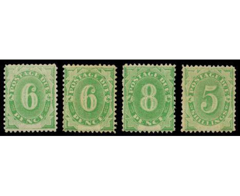 Postage Dues: 1902 (1 July) perf 11½, 12, ½d to 5s (SG D1-8) also 3d and 4d watermark upright and 6d watermark inverted (SG D