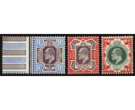 1902-10 De la Rue 'set' of 9 on chalky paper, 1½d slate-purple and bluish green to 1s dull green and carmine (SG 224/57a betw