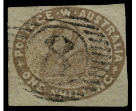 1854 (1 Aug)-55 Imperforate 1s pale brown (SG 4c), four clear to large margins, used by light '8' in barred oval, RPS cert (2