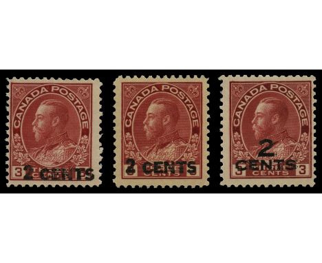 1926 2 'CENTS' on 3c carmine two examples with the type 49 surcharge one being Die II, these with BPA certs (2012 and 1982 re