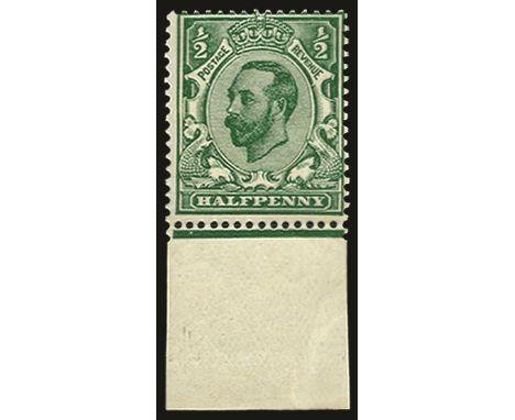 1911-12 ½d bluish green die B, watermark imperial crown (SG 326), lower marginal, centred to upper right and light gum creasi