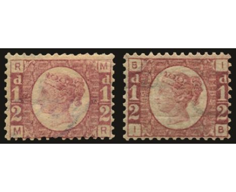 1870 ½d rose-red plates 12 and 15 (SG 48), former odd shortish perf, large part o.g., latter fresh and well centred but gum c