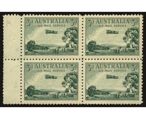 1929 Airmail 3d green, booklet pane of four (SG 115a/B-W. 136c), light gum wrinkles, hinged in margin stamps u/m, RPS cert (2