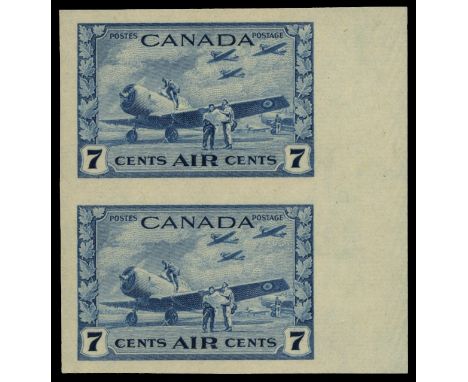 1942-48 War Effort, Air 7c blue "Air Training Camp", right marginal imperforate vertical pair (SG 400 var), fine u/m and very