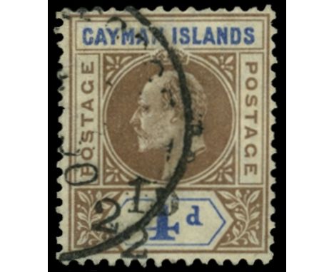 1908 2½d on 4d brown and blue, hand-stamp type 10 (SG 35), one short and a couple of shortish perfs at top and trivial wrinkl