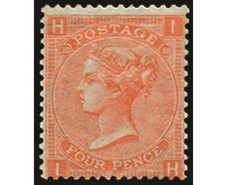 1865-67 4d vermilion plate 10, watermark large garter, inverted (SG 94Wi), centred to foot and light gum creasing, fresh u/m,