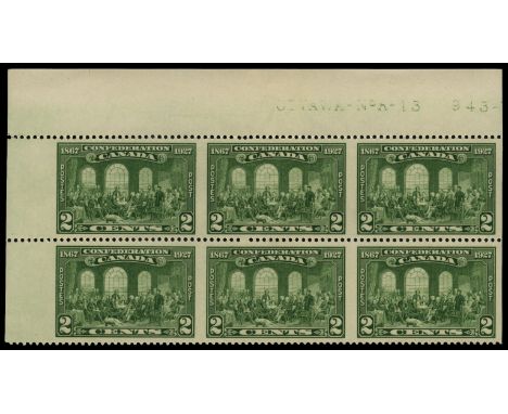 1927 60th Anniversary of Confederation, Commemorative issue 2c green "Fathers of Confederation", upper left corner block of s