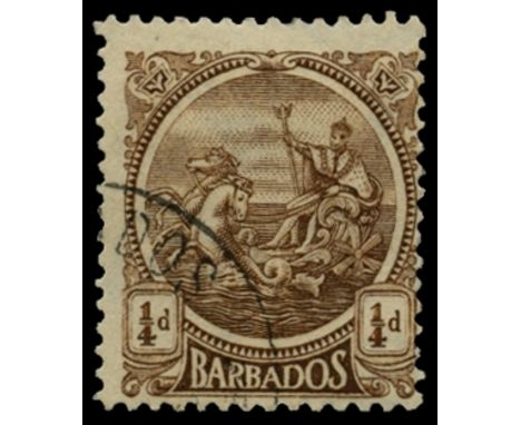 1921-24 watermark script, ¼d brown, variety watermark inverted and reversed (SG 217y), used by neat corner cds, one of the fi