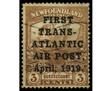 1919 (12 April) First Trans-Atlantic Air Post, 3c brown "Hawker" (SG 142), a trace of creasing at upper left, otherwise good 