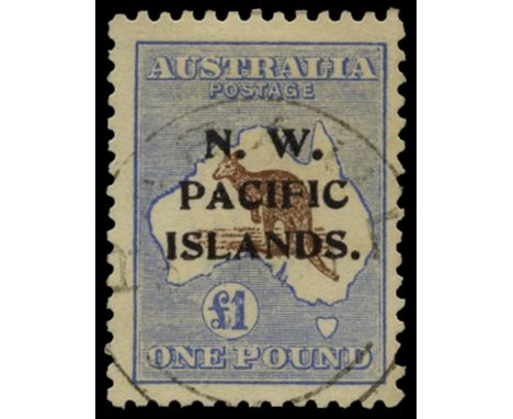 1915-16 £1 chocolate and dull blue, watermark w6 (SG 99), overprint sub-type 'a', very fine used by light Rabaul cds, RPS cer