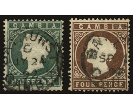 1886-93 watermark crown CA sideways, perf 14 ½d myrtle-green and 4d deep brown, both variety watermark crown to right of CA (