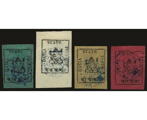 1897 "DATIA" set of 4 unused, ½a black/green to 4a black/rose (SG 12/15), 2a black/yellow light crease and 4a black/rose odd 