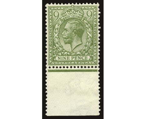 1912-24 9d pale olive-green, watermark simple cypher (SG 393b) lower marginal, fresh u/m, RPS cert (2002) 