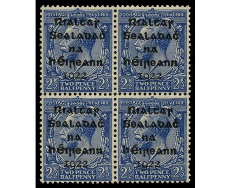 1922 (17 Feb-July) 2½d bright blue with 'Dollard' (type 1) overprint,  variety overprint double one albino (SG 4a), block of 