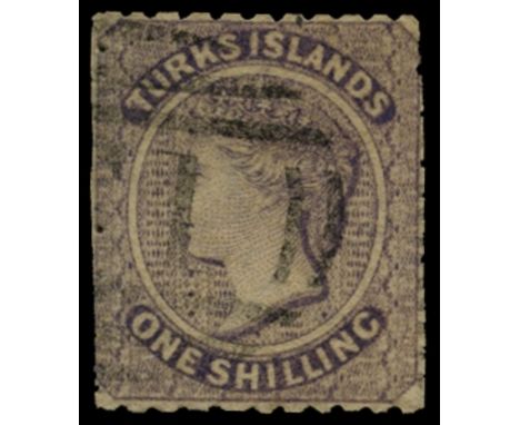 1873-79 1s lilac (SG 6), used by light part "T.I." obliterator, separated by scissors (as often) but with perforations intact