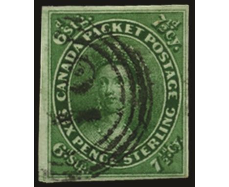 1852-57 Hand-made wove paper of medium thickness, 7½d (deep) yellow-green (SG 12), diagonal crease at upper right but four cl