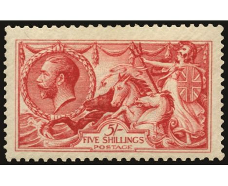 1913 (30 June) 5s rose-carmine, Waterlow printing (SG 401), short corner perf at lower left and typical light gum creasing, f