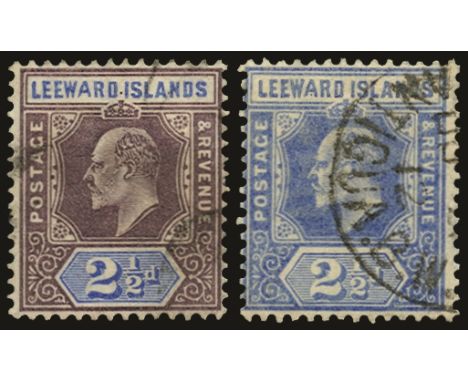 1902 2½d dull purple and ultramarine, watermark crown CA and 1907 (14 Apr)-11 2½d bright blue, watermark MCA, both showing va