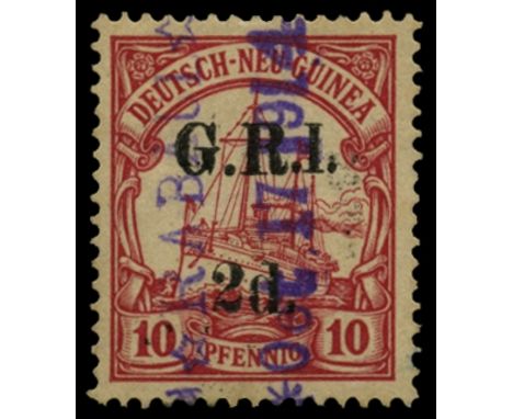 1914 (17 Oct)-15 Surcharge type I on German New Guinea, 'G.R.I.' and value 6mm apart, 2d on 10pf carmine, setting I (SG 3), f