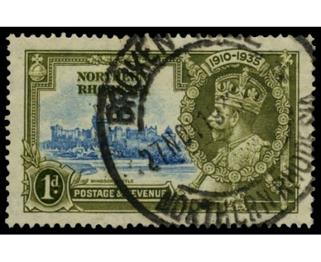 1936 Silver Jubilee, 1d light blue and olive-green, variety 'Dot by flagstaff' (SG 18h), odd short perf, used by bold Broken 