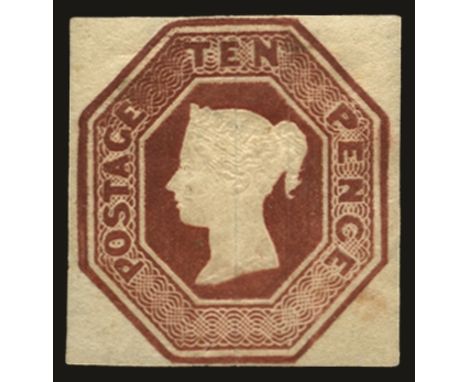 1847-54 10d deep brown die 2 (SG 57 var, Spec H2(2)), four clear to good margins, thin patch at upper left and a few light st