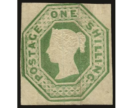 1847-54 1s pale green die 2 (SG 54), four just clear to good margins, right silk thread largely removed with slight resulting