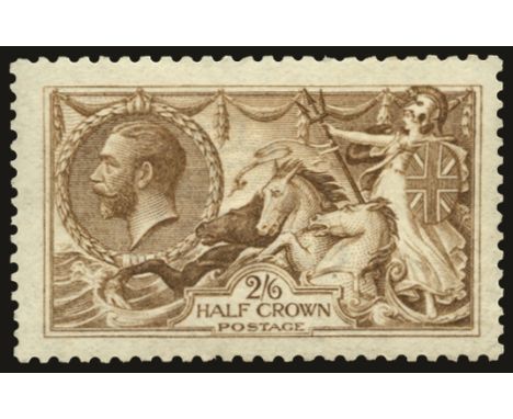 1915 2s 6d yellow-brown, De la Rue printing (SG 406), light wrinkle, fresh, u/m., RPS cert (2001), cat £550 