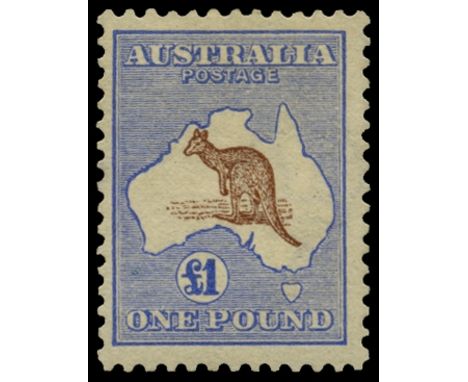 1915-27 Kangaroos, watermark 6, £1 chocolate and dull blue (SG 44), light staining with full o.g., a pale shade as mentioned 