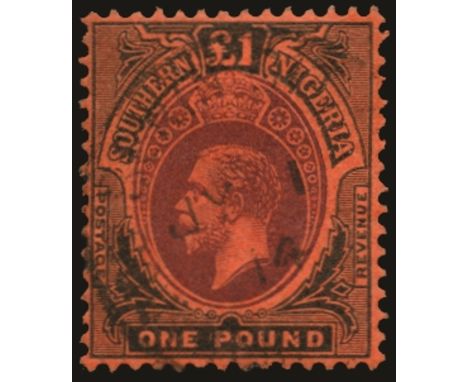 1912 £1 purple and black/red (SG 56), fine used by light Benin River cds for JY 1 14, BPA cert (2017)