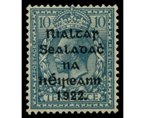 1922 10d turquoise-blue with 'Thom' (type 2) overprint, variety broken frame at left, pos 10/1 (SG 42var/Hibernian T37a), ver