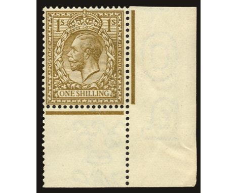 1912-24 1s bistre-brown, watermark simple cypher inverted and reversed (SG 396Wk), lower right corner marginal, odd trivial g