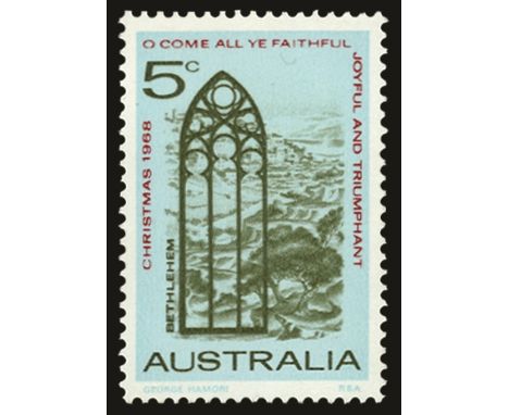 1968 Christmas 5c variety 'Green window - gold omitted (SG 431a), fine u/m with a normal for comparison, only 20-30 known, BP
