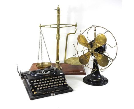 A set of early 20th century Avery brass balance scales, 58cm high and weights, together with an early 20th century Imperial T