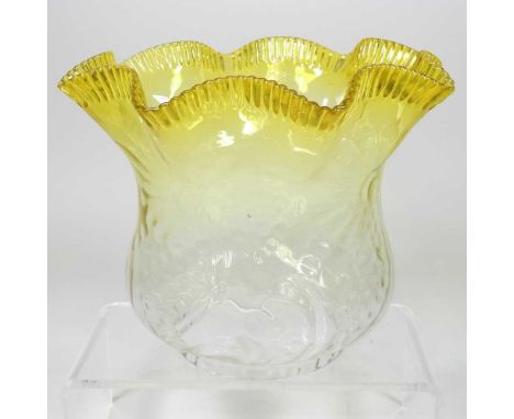 A yellow glass oil lamp shade, of frilled shape, 17cm highCondition report: Ovreall dirty with light signs of age, no visble 