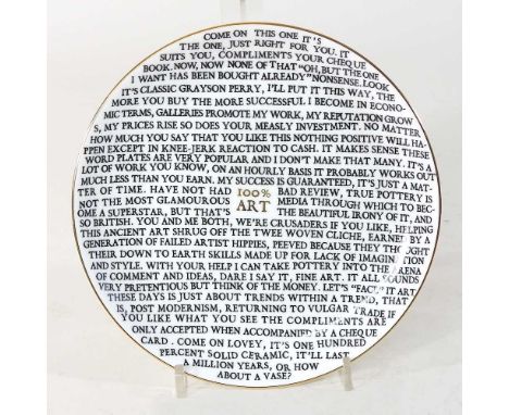 Grayson Perry b1960, 100% Art Plate, with artist's seal printed to base, produced for The Holburne Museum, Bath, 22cm diamete