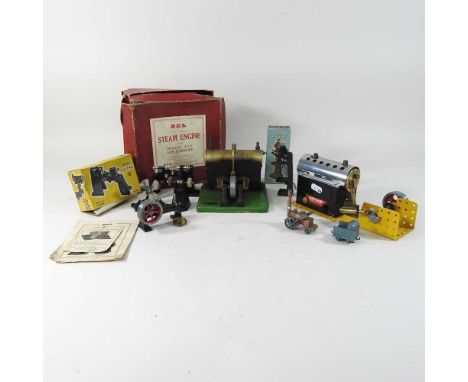 A vintage model steam engine, 13cm, together with a Meccano steam engine