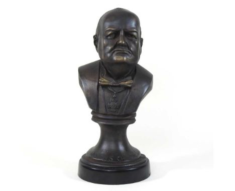 A modern bronzed portrait bust of Sir Winston Churchill, 32cm highCondition report: Modern, with slight overall wear and dirt