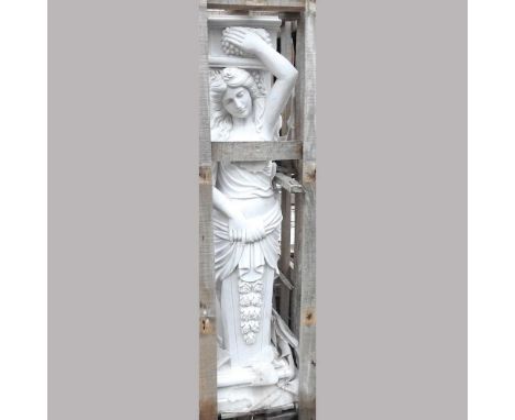 A pair of life sized figural carved marble architectural columns, each in the form of a lady, 161cm high40w x 35d cm