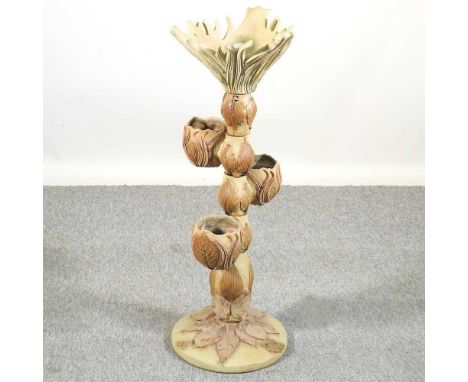 A Bernard Rooke stoneware planter, of naturalistic sectional form, paper label to base, 91cm high