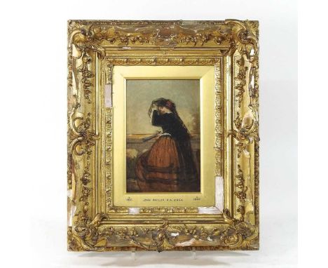 Attributed to John Phillip, RA, 1817-1867, portrait of a Spanish lady, oil, 18 x 12cm, in an ornate gilt frame, together with