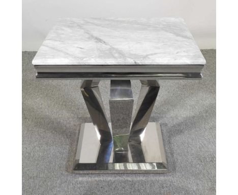 A contemporary Amalfi lamp table, having a marble top, on a shaped base, 60cm wide, with copy of replacement for £449