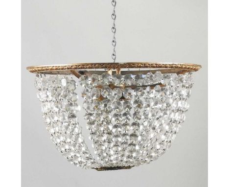 An early 20th century gilt metal and cut glass ceiling light, 45cm diameter