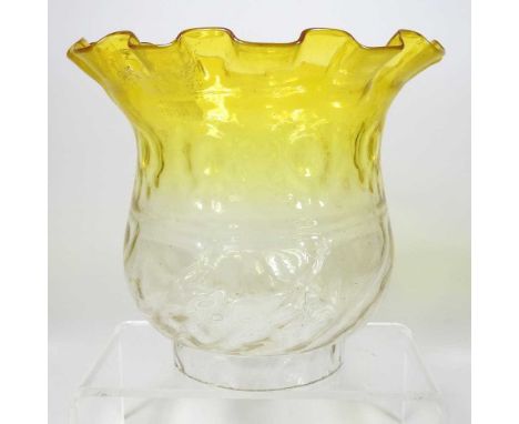 A yellow glass oil lamp shade, with moulded decoration, 18cm highCondition report: Is dirty with very light surface marks, bu