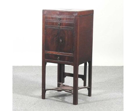 A George III mahogany enclosed washstand, with a rising mirror, on square legs39w x 37d x 91h cmCondition report: Solid and u