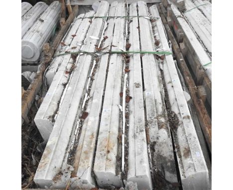 A collection of white marble architectural panels, comprising eight sections of various sizes, from 117cm to 250cm wide